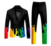 Men's Blazer and Dress Trousers Set LGBT Neon Colour Suit Man 2 Pieces Gay Pride Month Rainbow Suits and Jackets LGBTQ Jacket Work Suit Casual Blazers + Colorful Chino Pants, 01-black, M