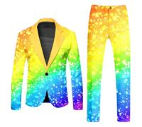 Men's Blazer and Dress Trousers Set LGBT Neon Colour Suit Man 2 Pieces Gay Pride Month Rainbow Suits and Jackets LGBTQ Jacket Suit Colorful Blazers + Chino Trousers Work Casual, 01-yellow, XXL