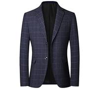 Men's Blazer British's Style Vintage Plaid Blazer Men Casual Slim Fit Suit Jacket Single Button Business Social Blazer,Black,Asian 3XL (EUR XL)