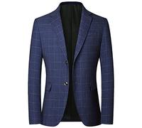 Men's Blazer British's Style Vintage Plaid Blazer Men Casual Slim Fit Suit Jacket Single Button Business Social Blazer,Blue,AsianXL (EUR M)