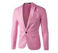 Mens Blazer Casual One Button Sport Coat Slim Fit Notched Lapel Suit Jacket(Pink,Large)