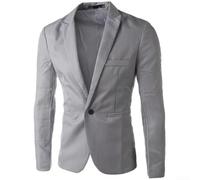 Mens Blazer Casual Single-Breasted, Stylish Slim-Fitting Solid-Coloured Suit Jacket for Business Office Smart Casual Wear(XXXL Grey)