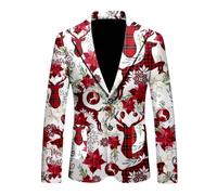 Men's Blazer Christmas Suit Christmas Suit Men's Fashion Casual Christmas Printed Suit Jacket for Business Wedding Leisure Slim Fit Jacket Casual Jacket Christmas Suits Festive Jacket Blazer