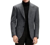 Mens Blazer Formal Vintage Herringbone Tweed Suit Jacket Men Wool Blend 2 Button Peak Lapel Sport Coats for Men Wedding Prom, Dark Grey, XXL