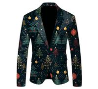 Mens Blazer Jacket Fashion Casual Christmas tree reindeer Snowflake Santa Claus Printed Regular Fit One Button Lightweight Blazers Men Xmas Costume