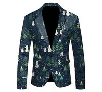 Mens Blazer Jacket Fashion Casual Christmas tree reindeer Snowflake Santa Claus Printed Regular Fit One Button Lightweight Blazers Men Xmas Costume