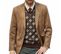 Men'S Blazer Jacket Faux Leather Suit Jacket Casual 2 Buttons Suede Sport Blazer Coat With Pockets Casual Stand-Up Collar Elegant Lapel Pocket Long Sleeve Suede Jackets Stripes Classic Sweaters Khaki
