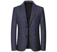 Mens Blazer Jacket,Men's Check Suit Jacket Formal Casual Regular Fit Smart Suits 2-Button Notch Lapel Long Sleeve Blazer Jackets Men Coat Stylish Lightweight Sports Coats Jackets,Dark Blue,M