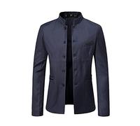 Mens Blazer Jacket Plain Button Down Chinese Collar Grandad Suit Jacket Slim Fit Solid Suit Blazer Casual Smart Plus Size