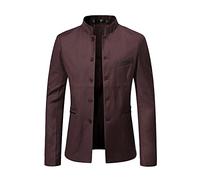 Mens Blazer Jacket Plain Button Down Chinese Collar Grandad Suit Jacket Slim Fit Solid Suit Blazer Mens Slim Fit Wool Blend Trench Coat Single Breasted Pea Coat Business Fall Overcoat Plus Size