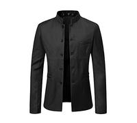 Mens Blazer Jacket Plain Button Down Chinese Collar Grandad Suit Jacket Slim Fit Solid Suits Blazers Casual Smart Black Coats UK Clearance Plus Size M-5XL