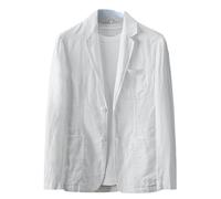 Men's Blazer Jacket Summer Linen Coat Casual Solid Jacket Suit Breathable Button Business Suit Sport Coat (White,4XL)