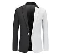 Mens Blazer, Men's Costume Two Face Slim Fit Suit Black And White Blazer One Button Suits Coat Solid Casual Jacket Tops Tuxedo Blazers Sport Coat Lightweight Business Suit Summer Suits Jacket