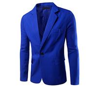Men's Blazer Slim Fit Casual One Button Suits Coat Solid Blazer Business Jacket Royal Blue L