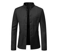 Men's Blazer Sporty Jacket with Single Breasted and Stand-Up Collar Suit Jacket Large Sizes Blazer Jacket Plain Leisure Jackets Elegant Business Jacket for Office Work and Wedding, black, L