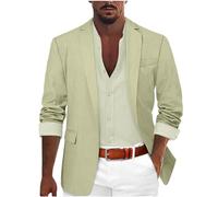 Men's Blazer Sporty Linen Tuxedo Wedding Front Open Long Blazer Lapel Collar Blazer Coat Plain Costume Blazer Leisure Suit Jacket Business Office Blazer Transition Jacket, Green, 3XL