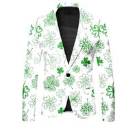 Men's Blazer, Stylish Men's St Patrick's Day Celebration Jacket Featuring Decorative Printed Buttons And Practical -Pocket Design For Festive Events