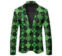 Men's Blazer, Stylish Men's St Patrick's Day Celebration Jacket Featuring Decorative Printed Buttons And Practical -Pocket Design For Festive Events