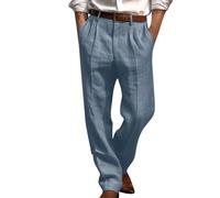 Mens Blazer Trousers,Men Cotton Linen Pants,Summer Solid Color Straight-Leg Trouser with Double Pleated Front Pocket Long Pant,Office Casual Business Formal Pants Joggers Sweatpants UK Size S-3XL
