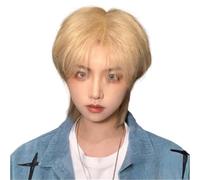 Mens Blonde Wig Short Straight Wigs for Boys Unisex Blonde Layered Wig Heat Resistant Synthetic Replacement Wigs for Cosplay Daily Party