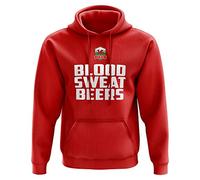 Mens Blood Sweat Beers Wales Hoodie - Funny Rugby Football Badge Drinking Cider Lager Cymru Welsh Gifts for Him - St Davids Day Red Sports Fan, Red, L