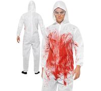 Mens Bloody Forensic Overall Costume Adults Horror Halloween Fancy Dress Outfit