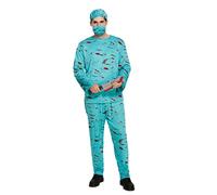 Mens Bloody Surgeon Doctors Scrubs Uniform Halloween Fancy Dress Costume Outfit V00163