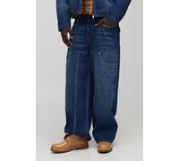 Mens Blue Baggy fit Washed Carpenter Panelled Jeans, Blue 34R