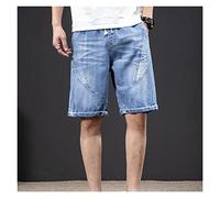 Men's Blue Black Shorts Summer Men's Mid-waist Denim Thin Shorts Elastic Five-point Pants