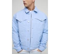 Mens Blue Boxy Nylon Contrast Stitch Western Trucker Jacket, Blue L