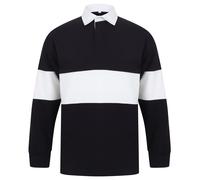 Mens BLUE BURGUNDY or WHITE Panelled Striped Long Sleeve Rugby Shirt