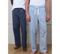 Men's Blue Cotton Check Stripe 2 Pack Lounge Pants - Size: Small - Savile Row Company