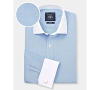 THE SAVILE ROW COMPANY LONDON Men's Slim Fit Cotton Poplin Long Sleeve Winchester Shirt - Double Cuff - Blue Micro Check - 15" Collar - Standard