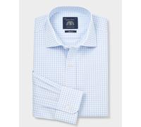 Men's Blue Cotton Poplin Gingham Check Slim Fit Formal Shirt - Single Cuff - Size: 16.5" x Extra Long - 37" - Savile Row Company