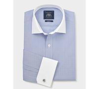 THE SAVILE ROW COMPANY LONDON Men's Slim Fit Cotton Poplin Winchester Double Cuff Formal Shirt - Blue White Stripe - 17" Collar