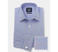 Men's Blue Cotton Prince of Wales Check Classic Fit Formal Shirt - Double Cuff - Size: 15.5" x Standard - 34" - Savile Row Company