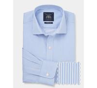 Men's Blue Cotton Twill Classic Fit Striped Formal Shirt - Single Cuff - Size: 17" x Standard - 35.5" - Savile Row Company