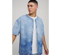 Mens Blue Denim Bandana Laser Print Baseball Shirt, Blue XS