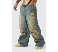 Mens Blue Extreme Baggy Rigid All Over Ripped Jeans, Blue 36R