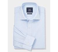 Men's Blue Gingham Check Cotton Poplin Classic Fit Formal Shirt - Single Cuff - Size: 16.5" x Standard - 35" - Savile Row Company