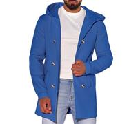 Men's Blue Hooded Duffle Coat, Winter Jacket with Stylish Toggle Buttons, Casual and Warm Wool Blend Overcoat, Classic British-Inspired Design, Durable and Comfortable for Cold Weather