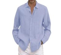 Men's Blue Long Sleeve Male Summer Cotton Linen Solid Casual Plus Size Loose Shirt Men's Turndown Collar Long Sleeve Shirt Shirts Men's Normal Fit, lightblue, XXL