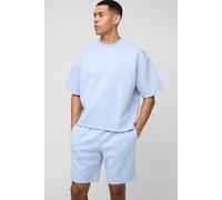 Mens Blue Oversized Boxy Scuba T-Shirt & Short Set, Blue XS