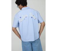 Mens Blue Oversized Embroidered Western Rodeo Drive Shirt, Blue XS