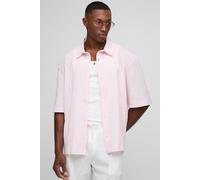 Mens Blue Oversized Seersucker Stripe Collared Shirt, Blue XS