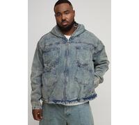 Mens Blue Plus Boxy Oversized Fit Tinted Denim Hoodie, Blue 3XL