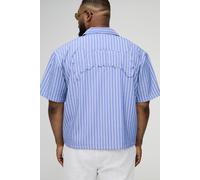 Mens Blue Plus Oversized Boxy 3D Applique Homme Stripe Shirt, Blue 5XL