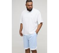 Mens Blue Plus Oversized Boxy Embroidered Basketball T-Shirt & Shorts Set, Blue 2XL