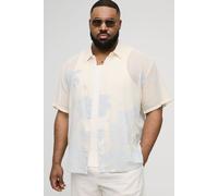 Mens Blue Plus Oversized Crochet Palm Tree Jacquard Shirt, Blue XXXL