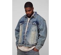 Mens Blue Plus Stonewash Boxy Oversized Denim Jacket, Blue 5XL